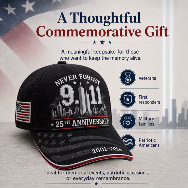 9/11 Never Forget 25th Anniversary Cap – Unisex Patriotic Memorial Hat🧢