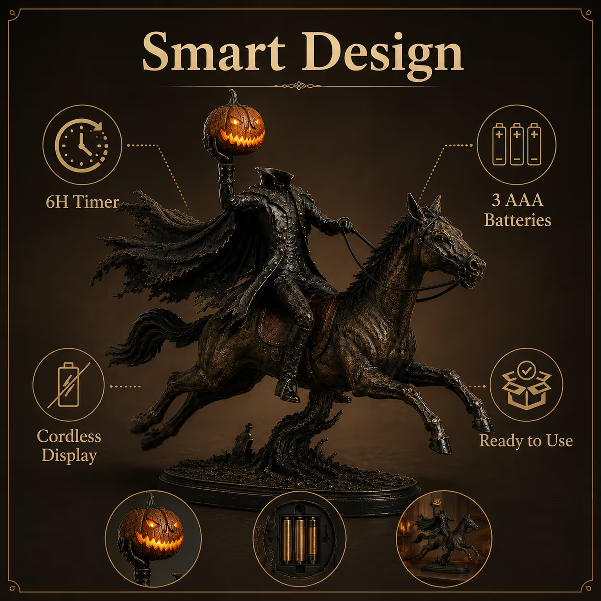Midnight Chase Headless Horseman Statue
