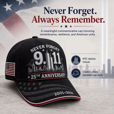 9/11 Never Forget 25th Anniversary Cap – Unisex Patriotic Memorial Hat🧢