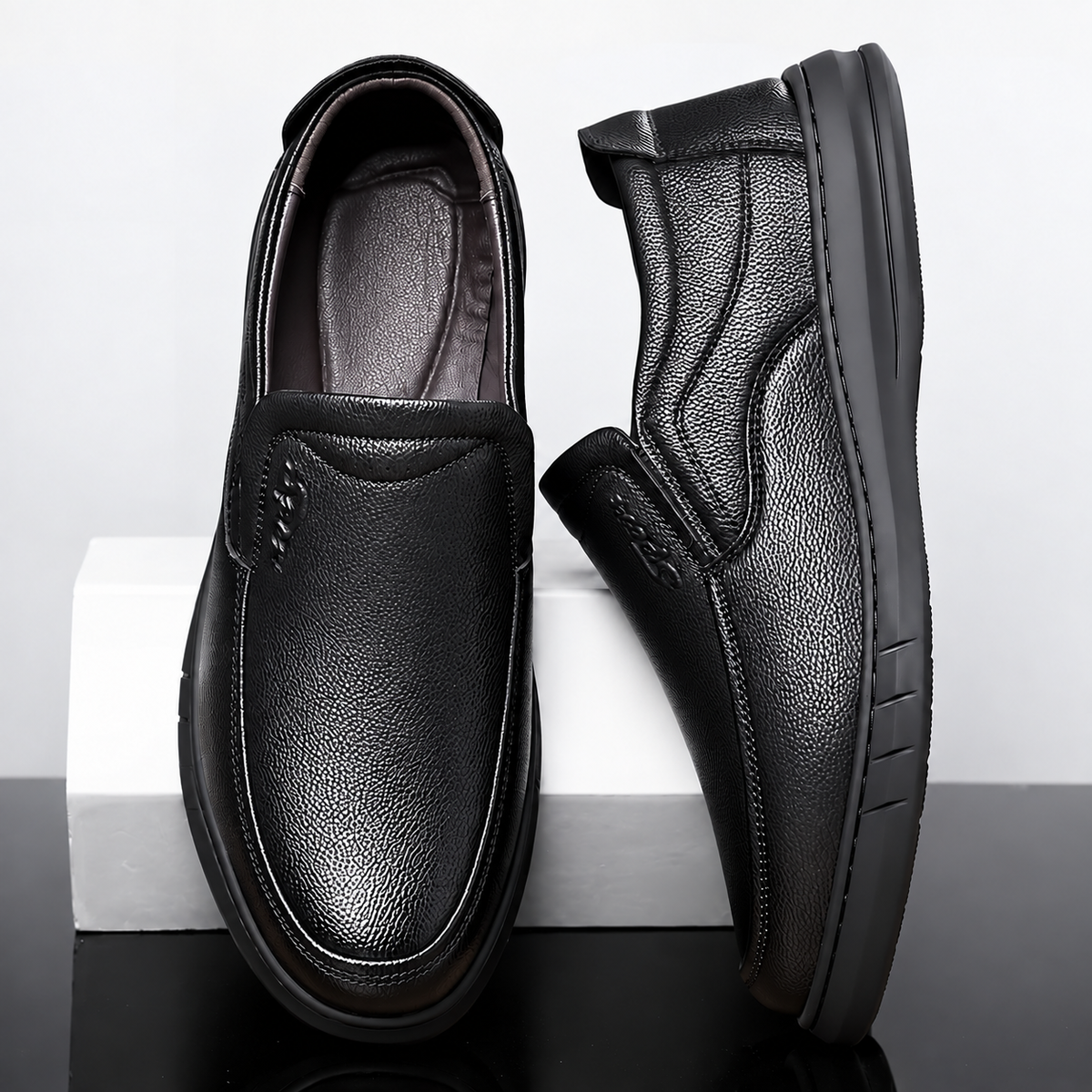 Men's Slip-On Leather Loafers Soft Sole Casual Walking Dress Shoes
