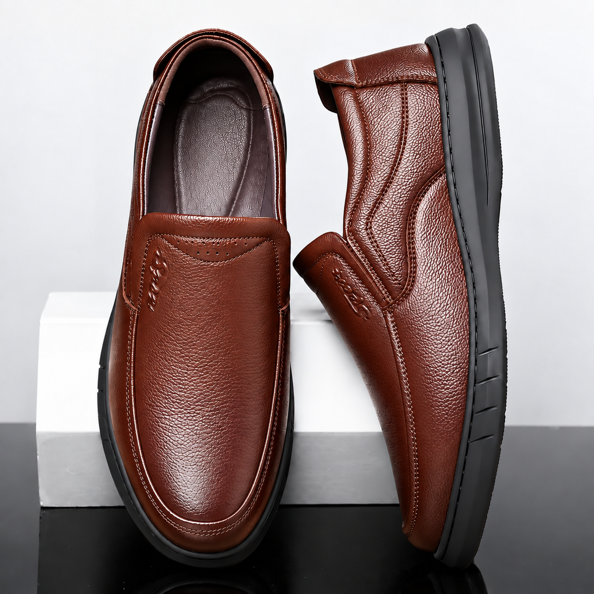Men's Slip-On Leather Loafers Soft Sole Casual Walking Dress Shoes