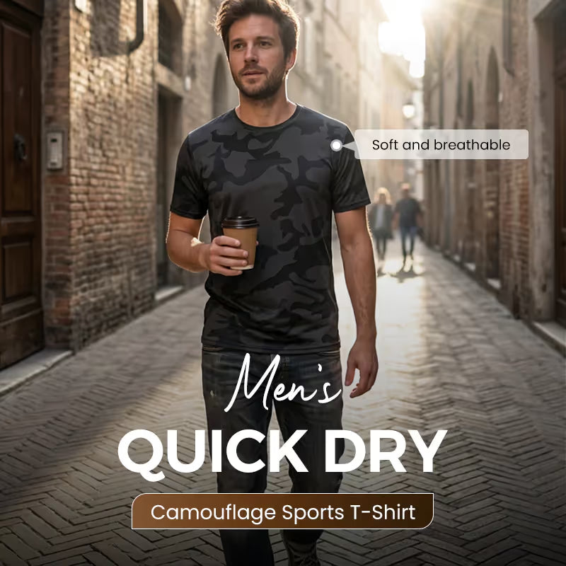Men's Quick Dry Camo Sports T-Shirt – Moisture Wicking & Active Fit – Train in Style 💪