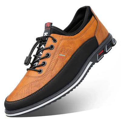 Men's Comfortable Leather Walking Shoes Elastic Quick Lace Up Non-Slip Slip-on Shoes