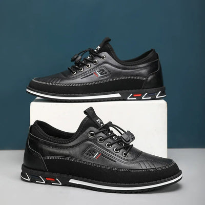 Men's Comfortable Leather Walking Shoes Elastic Quick Lace Up Non-Slip Slip-on Shoes