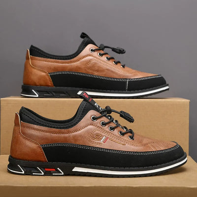 Men's Comfortable Leather Walking Shoes Elastic Quick Lace Up Non-Slip Slip-on Shoes